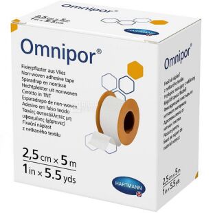 Hartmann Omnipor, Фиксирующий пластырь из нетканого материала на пластмассовой катушке, белый, 25 мм х 5 м