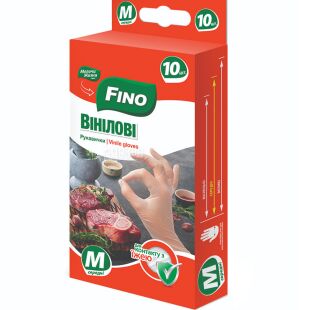 Fino, 10 шт., Размер M, Перчатки виниловые для мяса и рыбы, белые