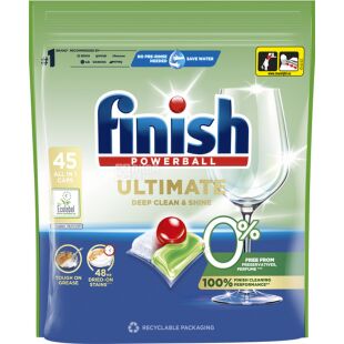 Finish Ultimate 0% All in 1, 45 шт., Капсули для миття посуду в посудомийних машинах