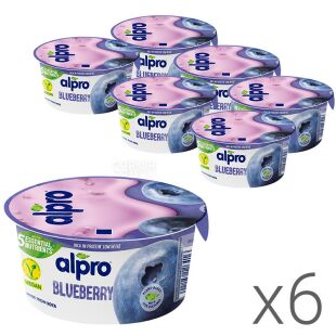 Alpro, Blueberry, упаковка 6 шт., по 150 г, Алпро, Соєвий йогурт з чорницею, 3%