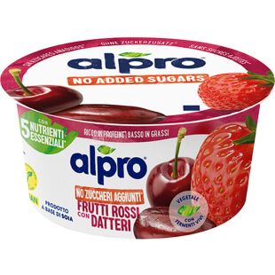 Alpro Red fruits with dates, 135 г, Йогурт соєвий, червоні фрукти з фініками, без цукру