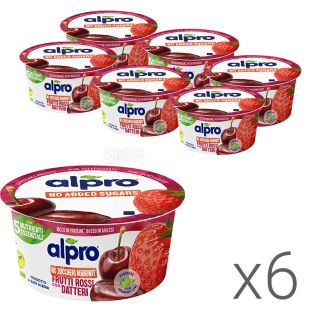 Alpro Red fruits with dates, Упаковка 6 шт. х 135 г, Йогурт соевый, красные фрукты с финиками, без сахара