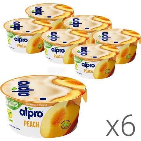 Alpro Peach, упаковка 6 шт., по 150 г, Алпро, Соевый йогурт с персиком, 3%