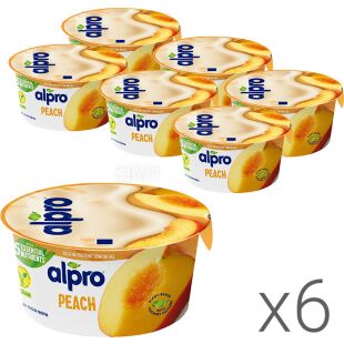 Alpro, Peach, упаковка 6 шт., По 150 г, Алпро, Соєвий йогурт з персиком, 3%