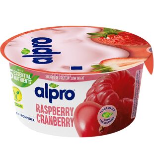 Alpro Yogurt Raspberry Cranberry, 150 г, 3%, Алпро с малиной и клюквой Соевый йогурт