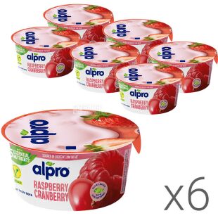 Alpro Cranberry Raspberry Yogurt, упаковка 6 шт., по 150 г, Алпро Соевый йогурт с малиной и клюквой, 3%