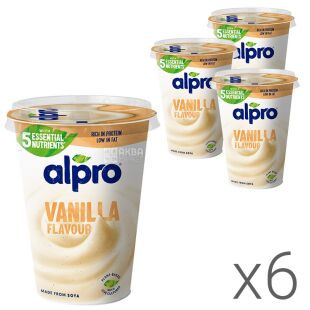 Alpro, Vanilla, упаковка 6 шт., по 400 г, Алпро, Соєвий йогурт з ваніллю, 3%
