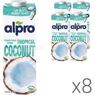 Alpro, Coconut Original, Упаковка 8 шт. по 1 л, Алпро, Кокосове молоко, вітамінізоване