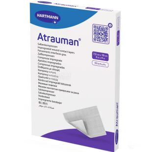 Hartmann Atrauman, 10 шт., Сітчаста пов'язка мазева для атравматичного догляду за ранами, 75 мм х 100 мм 