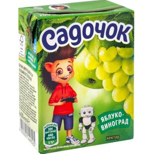 Садочок, 0,2 л, Нектар Яблуко-виноград, з трубочкою