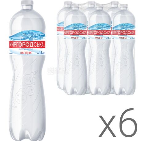Миргородская, Упаковка 6 шт. по 1,5 л, Вода негазированная, Лагидна, ПЭТ