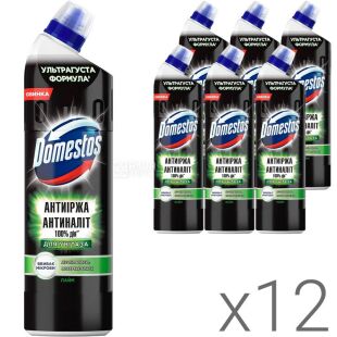 Domestos Green, Упаковка 12 шт. х 750 мл, Средство для чистки унитаза, Против ржавчины и налета, Лайм Доместос