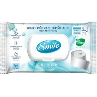 Smile Fresh Aroma, 44 шт., Смайл, Бумага туалетная влажная, для взрослых, с клапаном, в ассортименте