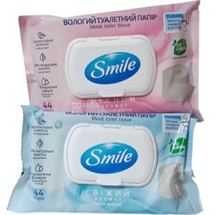 Smile Fresh Aroma, 44 шт., Смайл, Бумага туалетная влажная, для взрослых, с клапаном, в ассортименте