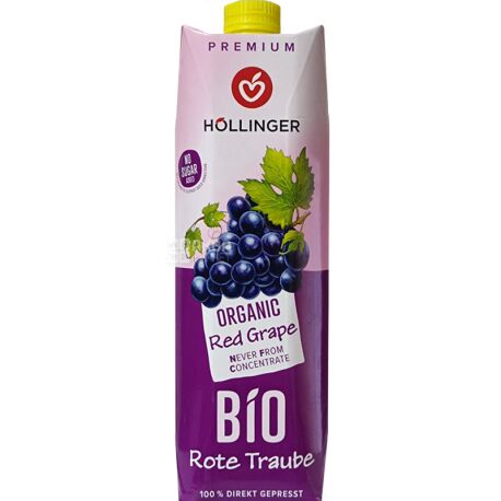 Hollinger Bio Rote Traube, 1 л, Органический сок Виноград Холлингер