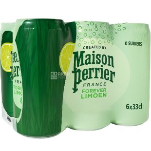Perrier, Citron Vert Limoen, Упаковка 6 шт. х 0,33 л, Вода Пер'є газована з екстрактом Лайма, ж/б