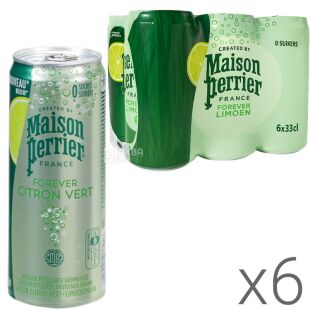 Perrier, Citron Vert Limoen, Упаковка 6 шт. х 0,33 л, Вода Перье газированная с экстрактом Лайма, ж/б