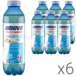 4MOVE Vitamin Water Magnesium + Vitamins B6, Упаковка 6 шт. х 0,556 л, Вода вітамінізована з Магнієм, Цитруси