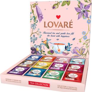 Lovare, 110 г, Чайный набор Ловарэ, Портфельчик, 12 видов чая по 5 шт.
