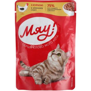 Мяу! 85 г, Влажный корм для взрослых котов, с курицей