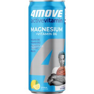 4MOVE ActiveVitamin Magnesium + B6, 0,33 л, Напиток газированный витаминизированный с Магнием, Лайм и Грейпфрут, ж/б