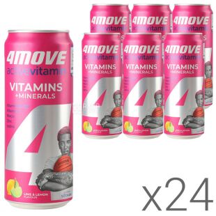 4MOVE Active Vitamins + minerals, Упаковка 24 шт. х 0,33 л, Напій негазований вітамінізований з мінералами Лимон-Лайм, ж/б