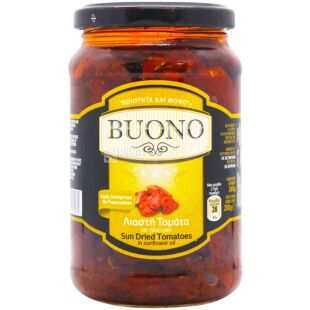 Buono, sun dried tomatoes, 360 г, Помидоры вяленые, в растительном масле