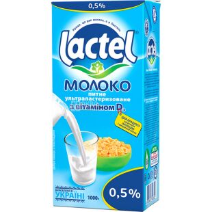 Lactel, 1 л, Молоко ультрапастеризованное, с витамином D, 0,5% 