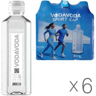 VODAVODA Sport, Упаковка 6 шт. х 1 л, Вода природная минеральная, негазированная, ПЭТ