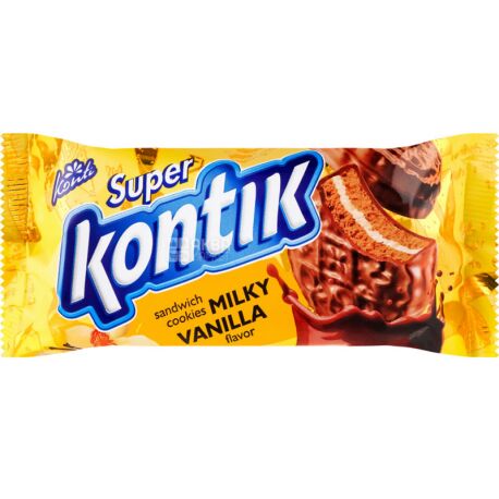 Super-Kontik Milky Vanilla, 90 г, Супер-Контик, Печенье-сэндвич, Ванильный