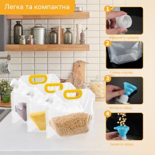 ViO PE-T 1.5l, Каністра-пакет 1,5 л з ручкою для круп та рідин м'яка, прозора, із закруткою та ручкою