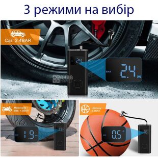 Портативний акумуляторний насос для шин 5V, чорний, 6500 мА