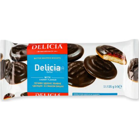 Delicia, 135 г, Делиция, печенье сдобное, глазированное, с вишневым вкусом