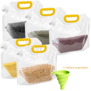 ViO PE-T 1.5l, Каністра-пакет 1,5 л з ручкою для круп та рідин м'яка, прозора, із закруткою та ручкою