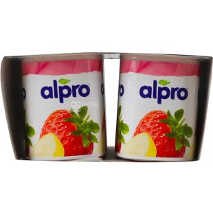 Alpro Strawberry-Banana and Peach-Pear, 4 шт. х 125 г, Йогурт соевый Клубника-Банан и Персик-Груша, с витаминами, стакан, 2.1%