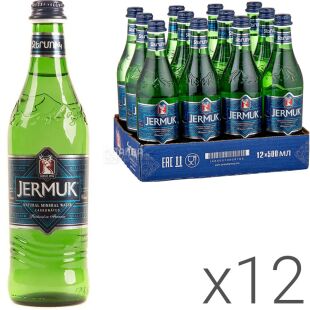 Джермук, 0,5 л, Стекло, упаковка 12 шт., Вода минеральная газированная, стекло
