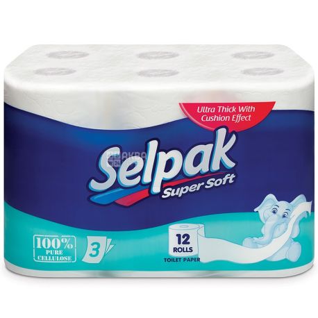 Selpak Supremely Soft, 12 рул., Туалетная бумага Селпак Супремли Софт, 3-х слойная