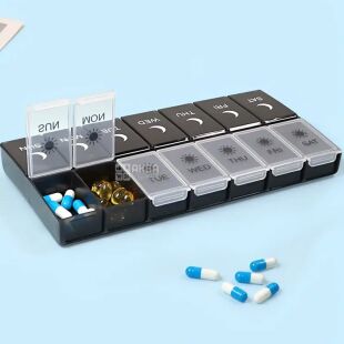 Органайзер для таблеток пластиковий Ранок-Вечір, чорний, 240х120 мм