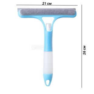 Двостороння щітка для миття скла з розпилювачем, пластикова, блакитна 