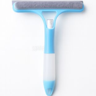 Двостороння щітка для миття скла з розпилювачем, пластикова, блакитна 