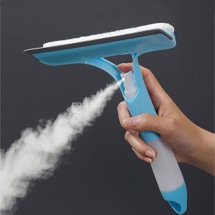 Двостороння щітка для миття скла з розпилювачем, пластикова, блакитна 