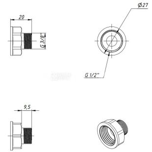 Fado, Переходник латунный для водоснабжения и отопления 1/2×3/8