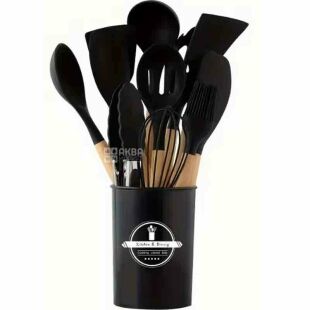 Набір кухонного приладдя з антипригарним покриттям, 12 предметів, термостійкий, чорний