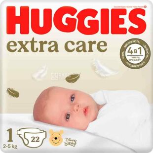 Huggies Extra Care, 22 шт., Підгузки для немовлят Хаггіс, розмір 1, 2-5 кг