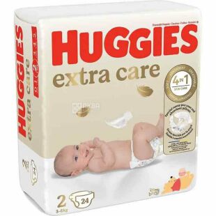 Huggies Extra Care, 24 шт., Підгузки для немовлят Хаггіс, розмір 2, 3-6 кг