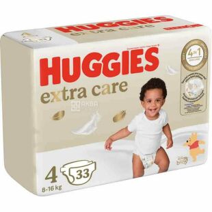 Huggies Extra Care, 33 шт., Підгузки для дітей Хаггіс, розмір 4, 8-16 кг