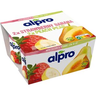 Alpro Strawberry-Banana and Peach-Pear, 4 шт. х 125 г, Йогурт соєвий Полуниця-Банан та Персик-Груша, з вітамінами, стакан, 2,1% 
