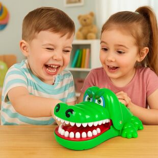 Win Out Crocodile Dentist, Настольная развлекательная игра для детей Крокодил-Дантист, пластиковый, зеленый