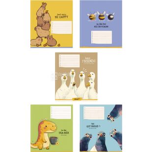 Школярик, 1 шт., Зошит на скобі у клітинку, 12 аркушів, в асортименті