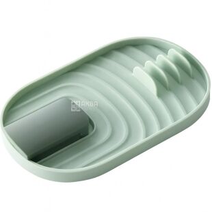 Подставка для крышек и столовых аксессуаров с поддоном, пластиковая, зеленая